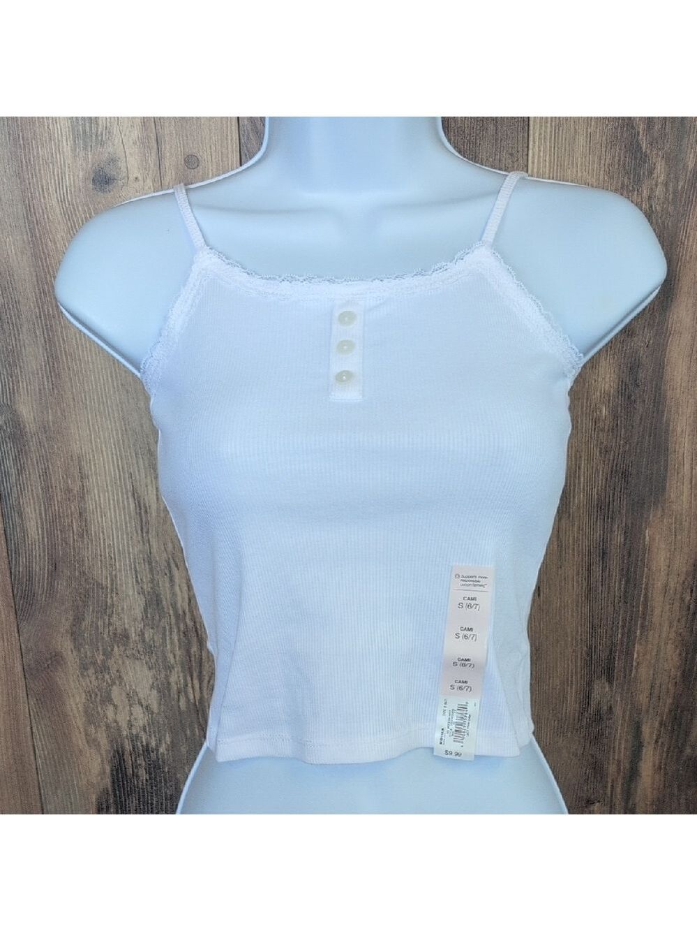 SO Girls Classic White Buttoned Lace Trim Tank Top S(6/7)              -805C